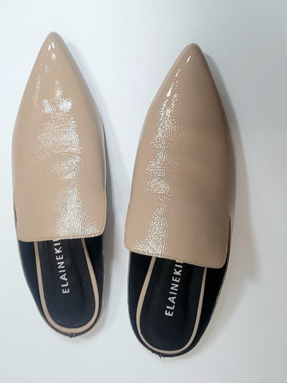 Elaine Kim Nude Patent Leather Pointed Toe Mule Flats